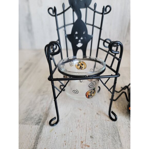 Halloween spider tea light candle holder metal chair set decor figure - Picture 3 of 8